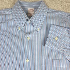 Brooks Brothers Dress Shirt Mens Size 16.5 Blue Striped  Button Down Long Sleeve